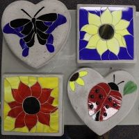 Pictured here are handcrafted stepping stones for the garden.
