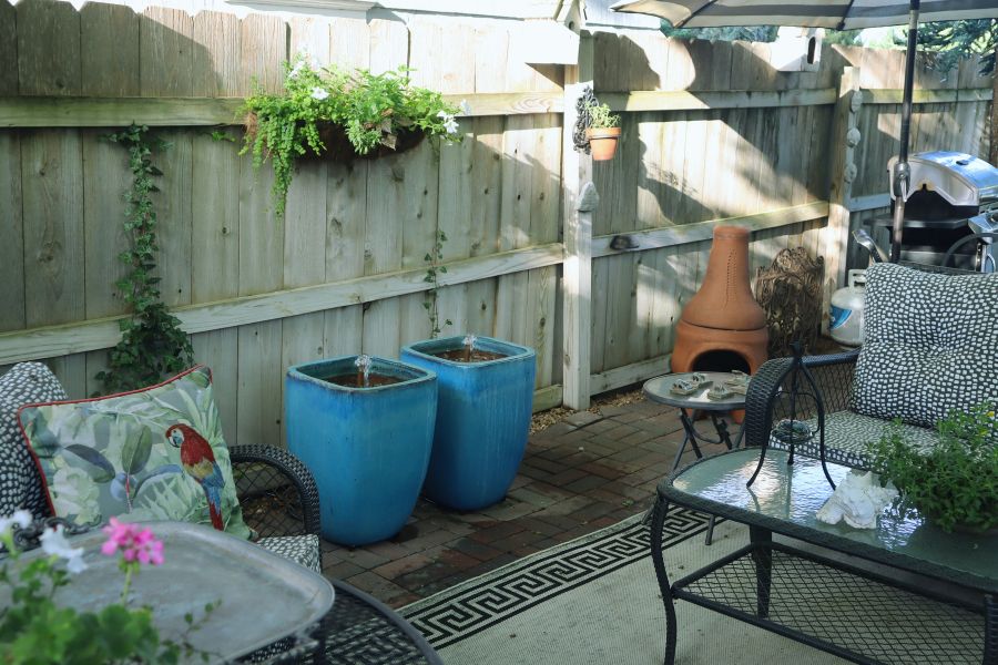 patio with pot water features