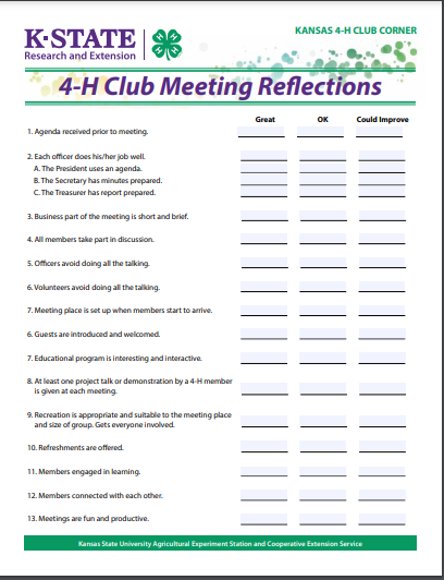 4-H Club Meeting Reflections
