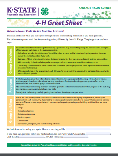4-H Greet Sheet