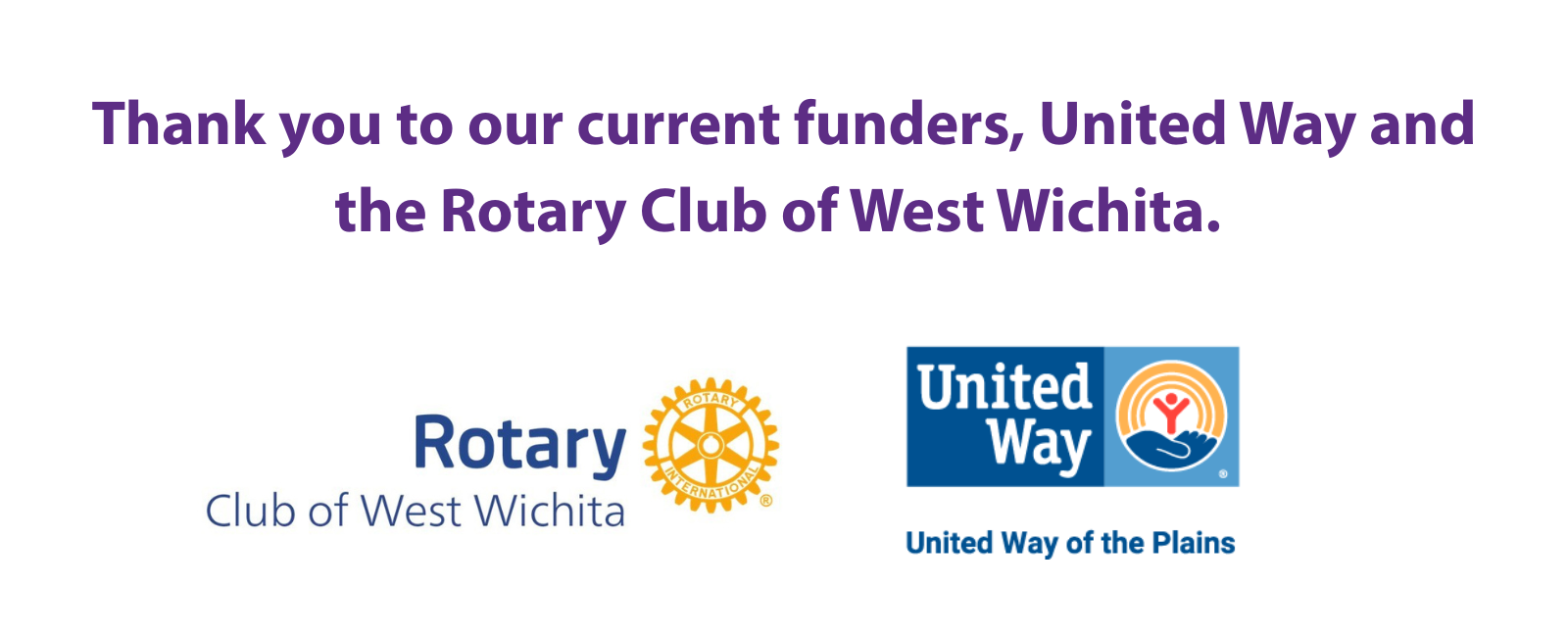 A thank you message to kitchen restore sponsors, Rotary Club of West Wichita and United Way of the Plains